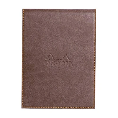 Afbeelding van RHODIA 128203C Klembordkoffer + Genietd Kladblok N12 Chocolade 8,5x12 cm Gevoerd 80 Afneembare Vellen 80G Wit Clairefontaine Papier Pennenhouder Kunstleer Rhodiarama Collection