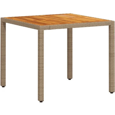 Afbeelding van Tuintafel 90x90x75 cm poly rattan en acaciahout beige