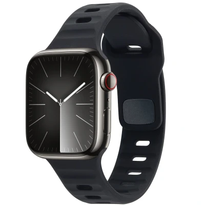 Afbeelding van Apple Watch bandje Siliconen en TPU (zacht) Zwart Geschikt voor Series1/2/3/4/5/6/7/8/9/10/SE (38/40/41 mm) Series 10 (42