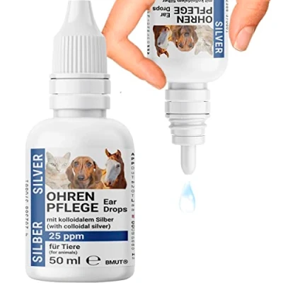 Afbeelding van BMUT 1 x 50 ml oordruppels voor honden en katten, met colloïdaal zilver, 25 ppm, oorverzorging, jeuk, roodheid