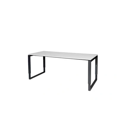 Afbeelding van Domino Plus bureau, hoogte instelbaar (62 85cm) met 180x80cm &#039;zwevend&#039; krijtwit 25mm blad en zwart (RAL9011) O poot frame