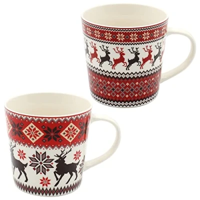 Afbeelding van Dekohelden24 Porseleinen kerstmokken hert als set van 2, hoogte: 10 cm Ø 9 cm, inhoud 400 ml.