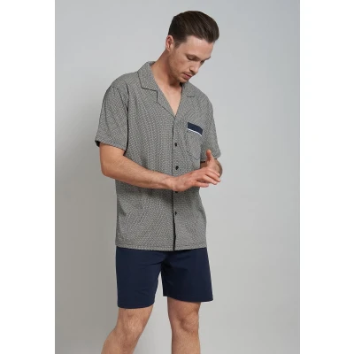 Afbeelding van Gotzburg heren shortama met knoopjes middenblauw mini dessin