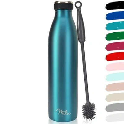 Afbeelding van Roestvrijstalen drinkfles, 350 ml, 500 750 1 liter, 1.5 l thermosfles, schuine waterfles, lekvrije dubbelwandig, geschikt voor koolzuurhoudende dranken + reinigingsborstel (groot, 1,5 l)