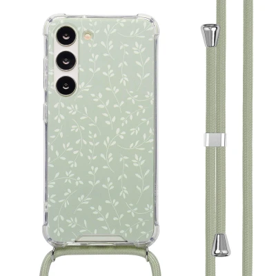 Afbeelding van imoshion Hoesje Geschikt voor Samsung Galaxy S23 Design met Koord Smoke Green Flowers