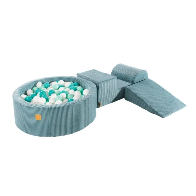 Afbeelding van Fluwelen Speelset met XXL Ballenbak in Turquoise Ribstof Ballenbakje België Munt/Turkoois/Wit