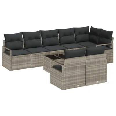 Afbeelding van vidaXL 9 Delige Tuinbank Set met Kussens Grijs Poly Rattan