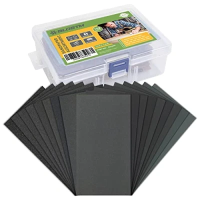 Afbeelding van BLOSTM Geassorteerde schuurpapier 102PCS 60 tot 3000 grit nat en droog voor hout metaal, 6 van elk, vellen met compacte behuizing hout, auto&#039;s, meubels meer 3 x 5,5 inch