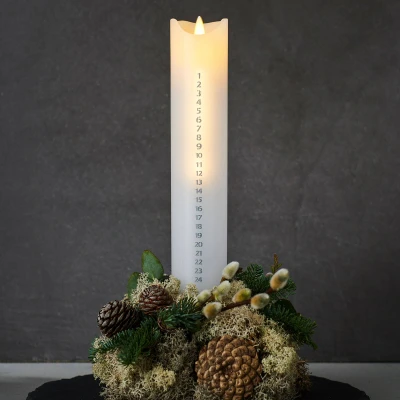 Afbeelding van Sirius Sara Calendar LED kaars, wit/zilver, hoogte 29 cm