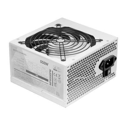 Afbeelding van MARSGAMING MPIII550P, PC ATX Voeding 550W, 5 Jaar Garantie, 85% Efficiëntie, Digitale APFC systeem, 120mm FDB Ventilator met AI RPM, DC en SMD Technologieën, Extra Lange Platte Kabels, Wit