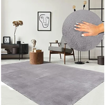 Afbeelding van the carpet Relax behaaglijk, laagpolig tapijt, antislip onderkant, wasbaar tot 30 graden, heerlijk zacht, bontlook, grijs, 200 x 280 cm