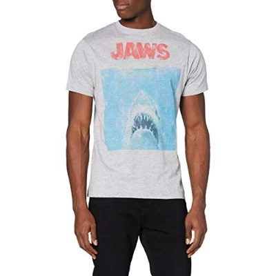 Afbeelding van Jaws Filmposter T shirt voor heren, Grijs (Grijs Marl Spo), L