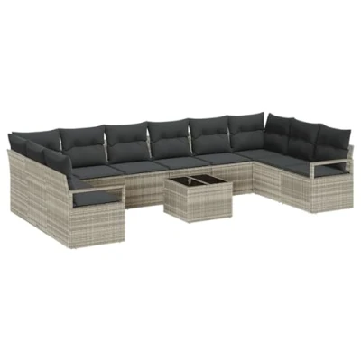 Afbeelding van vidaXL 11 delige tuin sofa set met kussens grijs poly riet