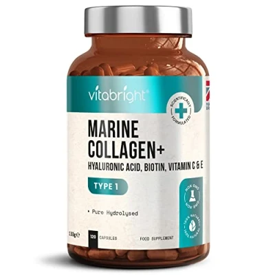 Afbeelding van Mariene Collageencapsules 1000mg 120 Capsules 9 Krachtige Huidondersteunende Voedingsstoffen Type 1 Gehydrolyseerd Zuiver Collageen met Hyaluronzuur Supplement van VitaBright