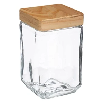 Afbeelding van Voorraadbus/voorraadpot 1,7L glas met houten deksel Voorraadpot