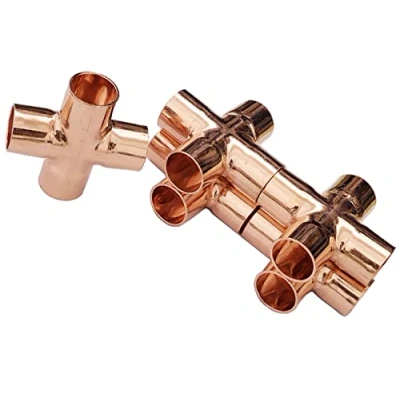 Afbeelding van 5x 4 Way Cross Union Pijp Fitting 15mm voor Loodgieter Airconditioning Koeling Centrale Verwarming Ga