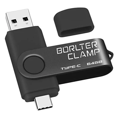 Afbeelding van 64GB Type C USB stick, BorlterClamp 3.0 Geheugenstick 2 in 1 OTG Flashstation voor Android Smartphones Samsung S10/S9/S8/Note 9, LG, Huawei, enz., Tablets en Computer (Zwart)
