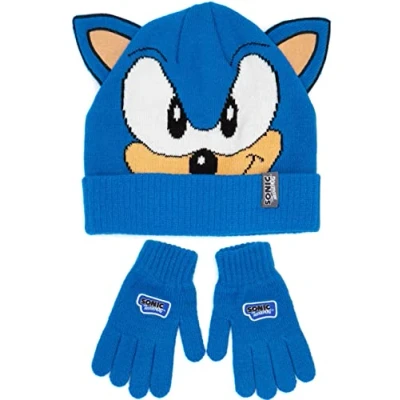 Afbeelding van Sonic the Hedgehog Hat and Gloves Kids Blue 3d Oren gebreide beanie