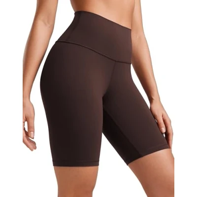 Afbeelding van CRZ Yoga Dames Butterluxe Shorts 8&#039;&#039; Hoge Taille Workout Gym Leggings Hardlopen Spandex Biker Hot Fudge Bruin L