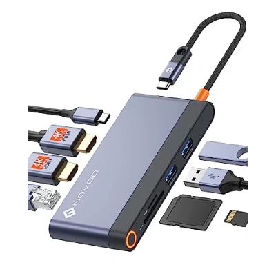 Afbeelding van Dual Monitor Laptop Docking Station 8 in 1 USB C Hub Multiport Adapter met 2 HDMI 4K 60Hz, 1Gbps Ethernet, 100W PD, 3.2, SD TF Card Reader Compatibel MacBook/Dell/HP/Lenovo