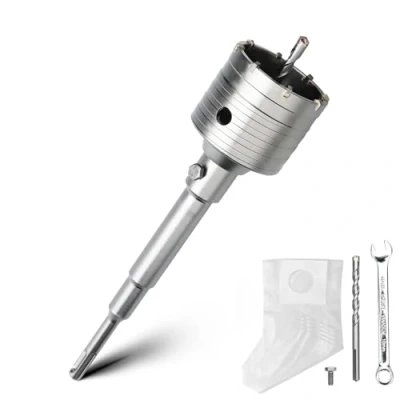Afbeelding van 70 mm holle boorkroonset met SDS plus adapter 220 en centreerboor 8 x 110 mm, boorkroon stopcontact voor metselwerk beton