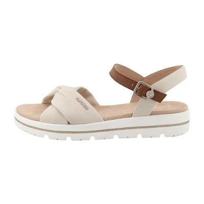 Afbeelding van TOM Tailor Sandalen met enkelbandjes, Dames, Maat: 38, Off white Imitatieleer/ textiel