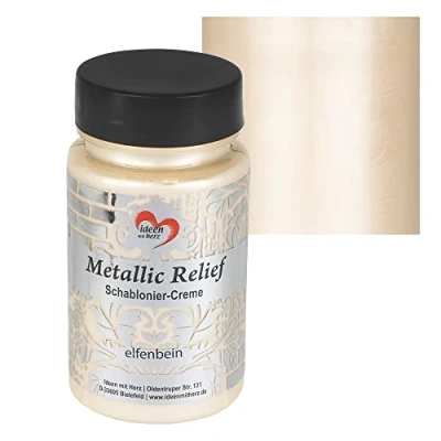 Afbeelding van Ideen mit Herz Sjabloneercrème, metallic reliëf, fijne structuurpasta, sjabloneerkleur, sjabloneerpasta, 90 ml, op waterbasis (ivoor)