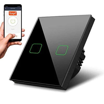 Afbeelding van Maclean Slimme WiFi 2 voudige Touch Light Switch compatibel met Tuya APP Glazen schakelaar kleur veranderende LED verlichting