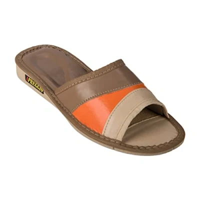 Afbeelding van APREGGIO pantoffels voor dames, van leer, comfortabele lederen stevige rubberen zool, handgemaakt, bruin, 38 EU