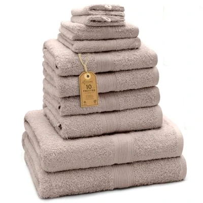 Afbeelding van Green Mark Textilien Set Van 10 Premium Kwaliteit Badhanddoeken, 100% Katoen, Zand/Beige