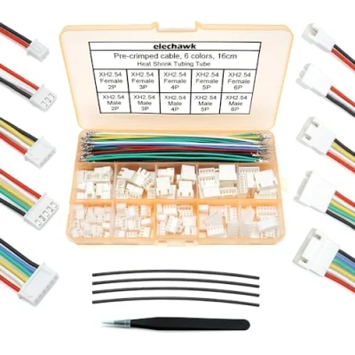 Afbeelding van XH 2,54 mm connectorkit JST compatibele 2,5 pitch mannelijke vrouwelijke connectorcontactdozen stekkers en 22AWG voorgekrompen siliconen kabels draad 2 3 4 5 6 pins behuizing