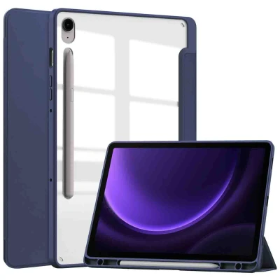 Afbeelding van Samsung Galaxy Tab S9 FE Hoes: iMoshion Trifold Hardcase Bookcase Shockproof/Valbescherming Bookcase,Hardcase Donkerblauw Kunststof Tablet