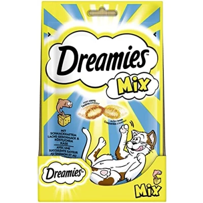 Afbeelding van Dreamies Mix Kattensnacks met zalm &amp; kaas buiten knapperig binnen crèmig 6 x 60 g