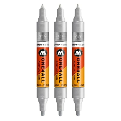 Afbeelding van Molotow One4All acryl Twin Marker (lijndikte 1,5 mm en 4 mm, zeer dekkend permanent) 3 stuks kleur 227 metallic zilver