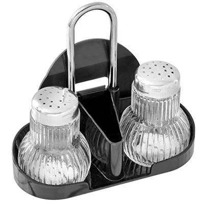 Afbeelding van Grip menage RUBIN, kruidenrek met zout en peperstrooier, tandenstokerhouder kaarthouder (kleur: zilver/transparant/zwart), hoeveelheid: 1 stuk