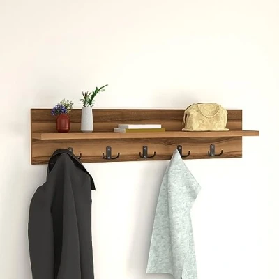 Afbeelding van [en.casa] Wandkapstok Hammarö met plank 80x13x18 cm walnootkleurig