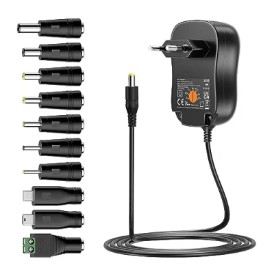 Afbeelding van Zolt 30 W universele netadapter AC naar DC 3 V 4,5 5 6 7,5 9 12 1 A 2 voeding, meerspanningsadapter met USB poort V, en 10 stekkers voor huishoudelijke elektronica, 2000 mA max.
