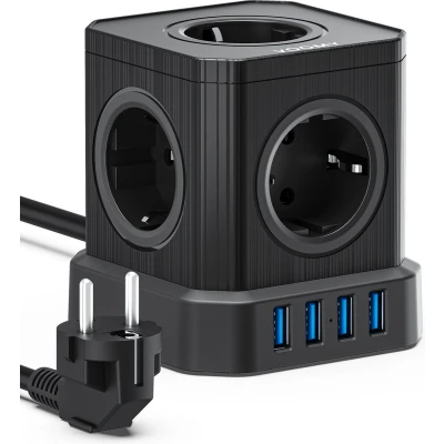 Afbeelding van Cube Stekkerdoos 4 USB A &amp; 5 EU Black