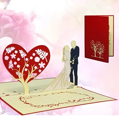 Afbeelding van LINPOPUP®, LIN17556, pop up kaart bruiloft, 3D bruiloftskaart, liefde, huwelijkscadeau, wenskaart vouwkaart, wenskaart, N312
