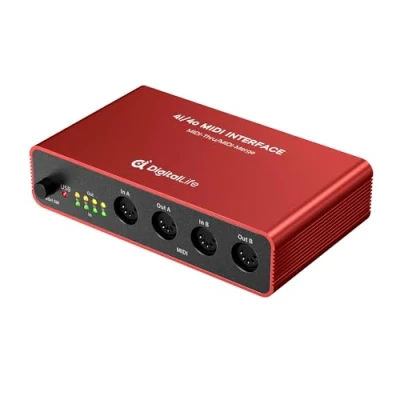 Afbeelding van DigitalLife Quad I/O 5 PIN DIN MIDI Interface Thru Box (4 In/4 Out) &amp; Merge (2 Out), 8 LED Indicators, Metaal