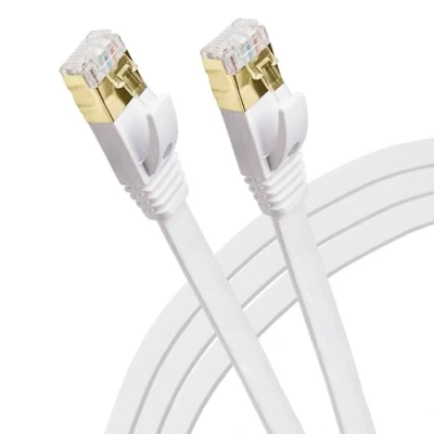 Afbeelding van Maplin Platte Ethernet kabel, 25 m, CAT7 UTP LAN netwerkkabel, RJ45, 10 Gbps, individuele afscherming, compatibel met laptop/pc, CCTV, PS4/5, Xbox, Switch, modem, router, smart tv, printer,