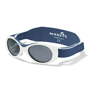 Afbeelding van Mausito BABY Zonnebril voor baby&#039;s van 0 1,5 jaar, uniseks zonnebril, BPA vrij, 100% uv bescherming, flexibele en verstelbare band, Europees design, babyzonnebril, wit marineblauw, Eén maat