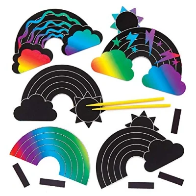 Afbeelding van Baker Ross AW422 krasschild knutselsets&quot;Regenboog&quot; met magneten (10 stuks) kleurrijk regenboog kraspapier knutselidee voor kinderen,zwart