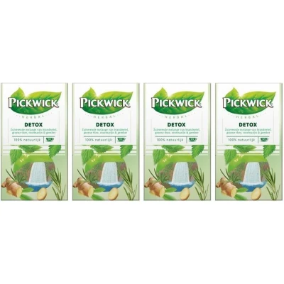 Afbeelding van Pickwick Herbal Detox Kruidenthee met Brandnetel Rozemarijn en Gember (240 Theezakjes 100% Natuurlijk) 4 x 20 Zakjes