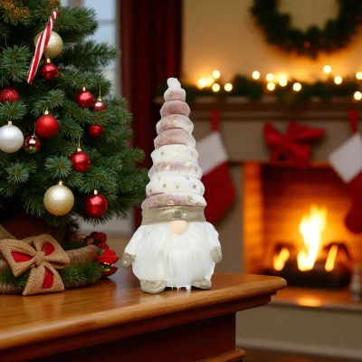 Afbeelding van Kerstgnoom met verlichte neus 34CM Roze