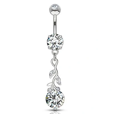Afbeelding van Navelpiercing glimmend blad met grote CZ steen