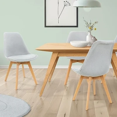 Afbeelding van Eetkamerstoelen Set van 4 Grijs Linnen Bekleed met Houten Poten ML Design