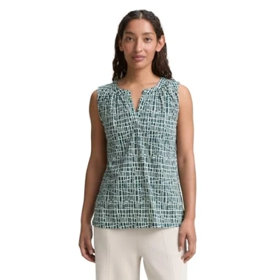 Afbeelding van TOM Tailor V NECK Alloverprinted Top, Dames, Maat: Large, Abstract tel green