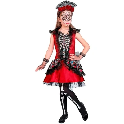Afbeelding van Widmann Kinderkostuum Dia de los Muertos, jurk, Day of the Dead, Dag van Doden in Mexico, skelet