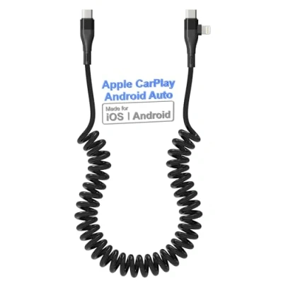 Afbeelding van USB C kabel opgerold naar C/Lightning Carplay en Android auto [MFi gecertificeerd] Lightning voor met datasync, oplaadkabel iPhone 15 14 13